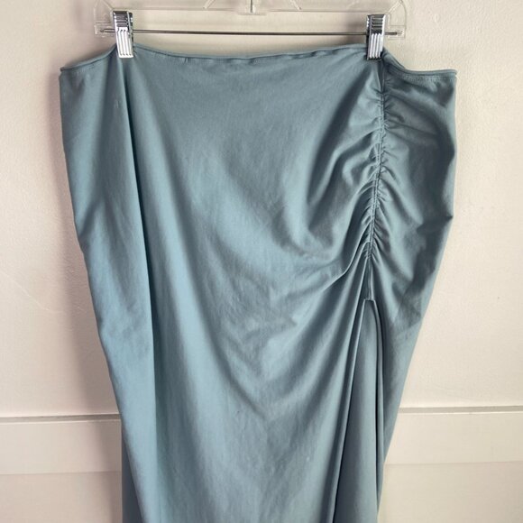 NWOT Skims Denim Blue Raw Edge High Slit Long Skirt - Picture 10 of 14